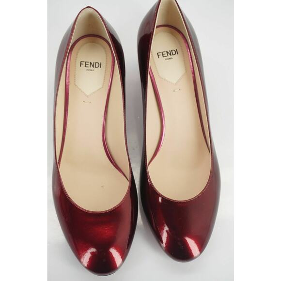 Fendi Eloise Metallic Red Patent Block Heels Pumps Size 36.5 New $700 - Picture 10 of 11